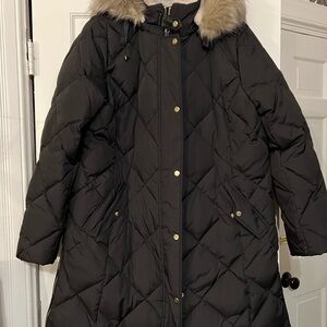 Ralph Lauren Black Puffer Coat with Fur Trim